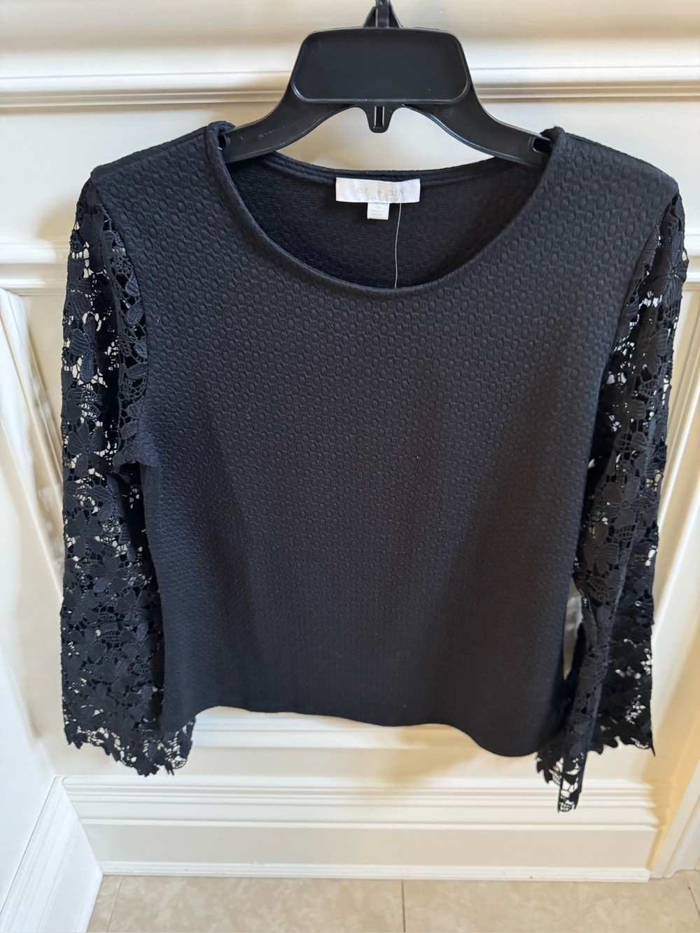 NWT Anthropologie Black Lace-Sleeve Women's Top